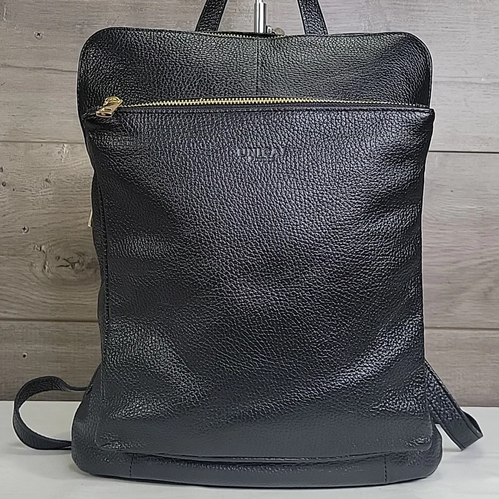 Unicai Firenze Black Pebble Leather Backpack Bag